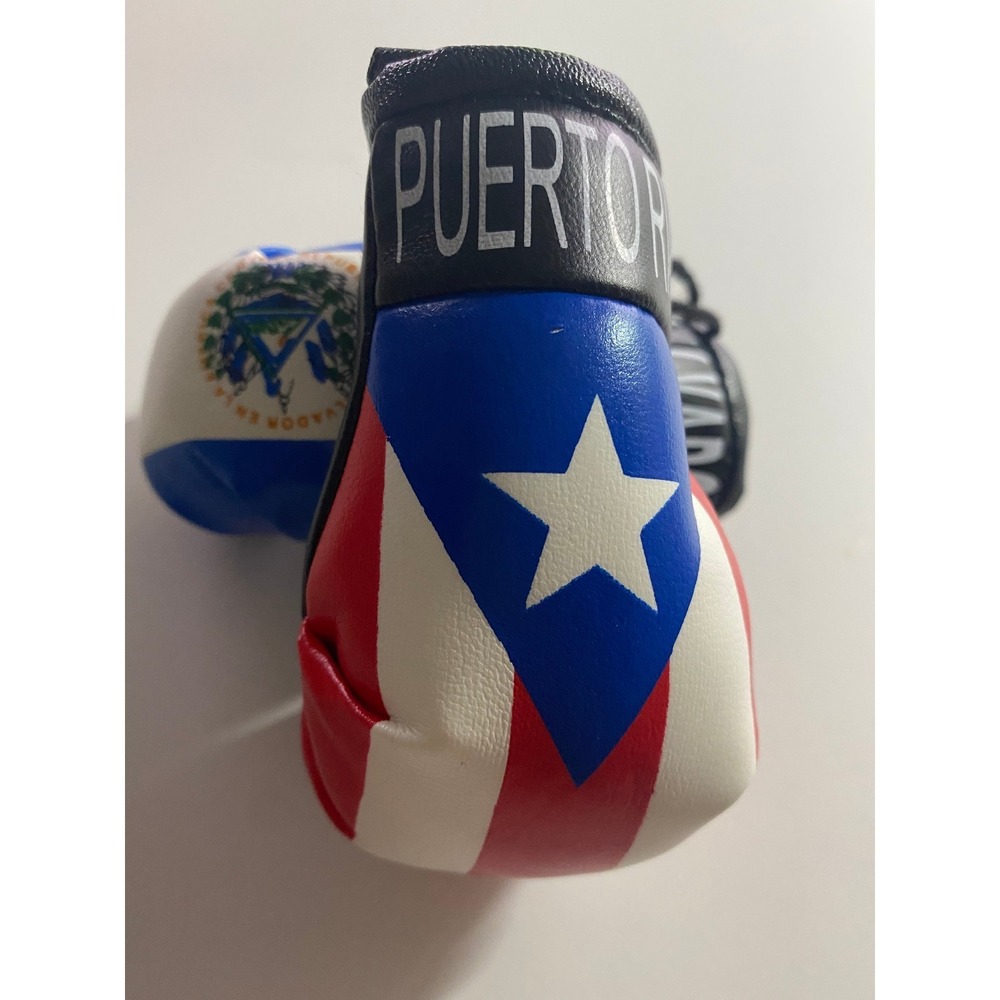 Puerto Rico and El Salvador Mini Boxing Gloves Flag Souvenir Hanging Decor Pair - Picture 3 of 7